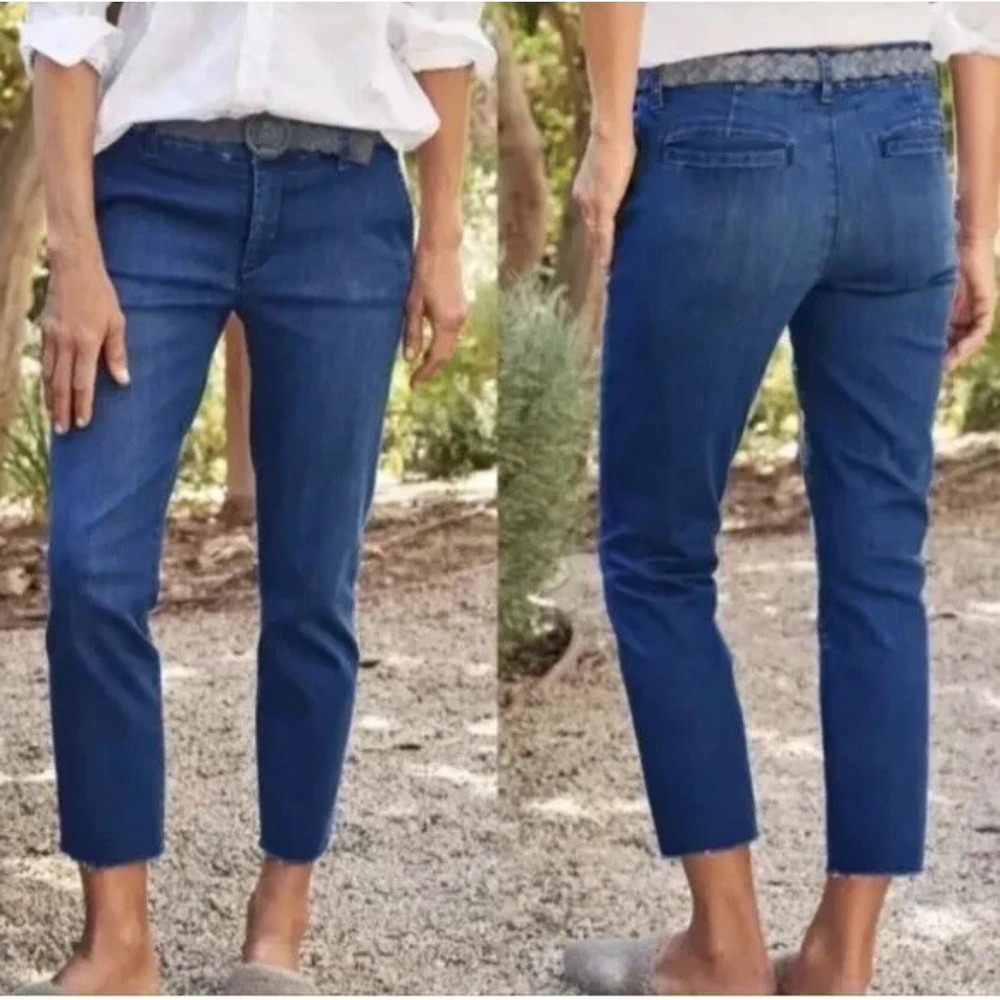 Frank & Eileen Wicklow Performance Cropped Blue Denim Jeans Raw Hem. Size 4